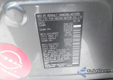 2018 Nissan Rogue Sv z USA, uszkodzony, nr VIN KNMAT2MV5JP557377